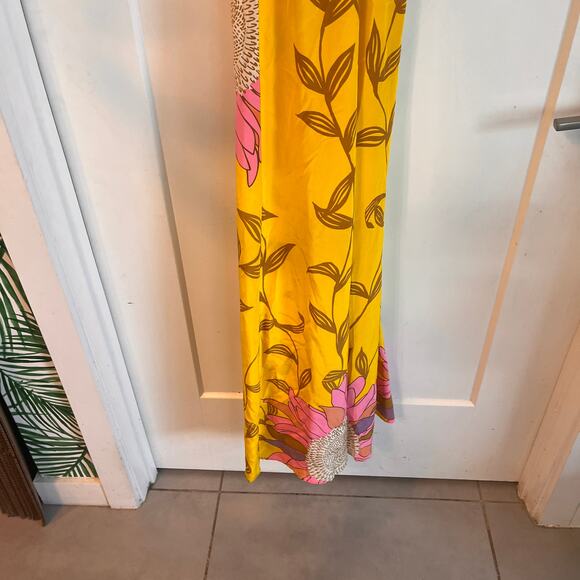 Tracy Reese Yellow Tropical Print Silk Maxi Dress Size 2 - Picture 4 of 8